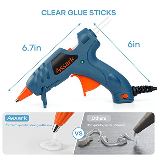Assark Hot Glue Gun for Crafting, Fireproof Mini Glue Gun with 60 Glue Sticks for School Kids Craft Hobby DIY Arts Quick Home Repairs, 20W (Green)