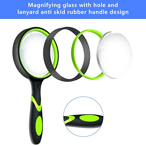 I-WILL Magnifying Glass 10X 75mm Magnifying Lens with Non-Slip Soft Rubber Handle Magnification Handheld Shatterproof Mirror Magnifier Glasses for Reading Books Inspection Insects Hobbies Crafts 2pcs