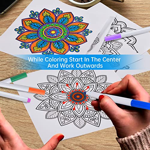 COLEESON Stained Glass Mandala Window Clings and Markers, 5PCS Doodleable Suncatchers Stickers and 12PCS Pens, Arts and Crafts DIY Kit for Adults, Kids, Teens, Women
