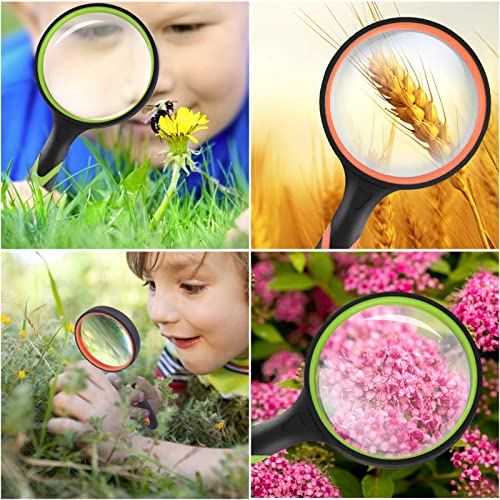 I-WILL Magnifying Glass 10X 75mm Magnifying Lens with Non-Slip Soft Rubber Handle Magnification Handheld Shatterproof Mirror Magnifier Glasses for Reading Books Inspection Insects Hobbies Crafts 2pcs