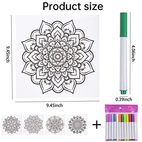 COLEESON Stained Glass Mandala Window Clings and Markers, 5PCS Doodleable Suncatchers Stickers and 12PCS Pens, Arts and Crafts DIY Kit for Adults, Kids, Teens, Women