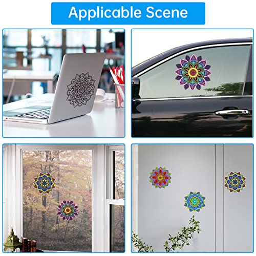 COLEESON Stained Glass Mandala Window Clings and Markers, 5PCS Doodleable Suncatchers Stickers and 12PCS Pens, Arts and Crafts DIY Kit for Adults, Kids, Teens, Women
