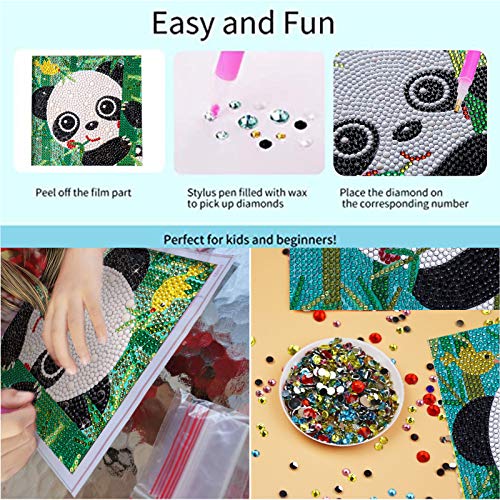 VEGCOO DIY Mosaic Craft Kits Easy 5D Diamond Painting Kit for Kids/Children, Full Drill Painting by Number Kits (Tortoise/Owl)