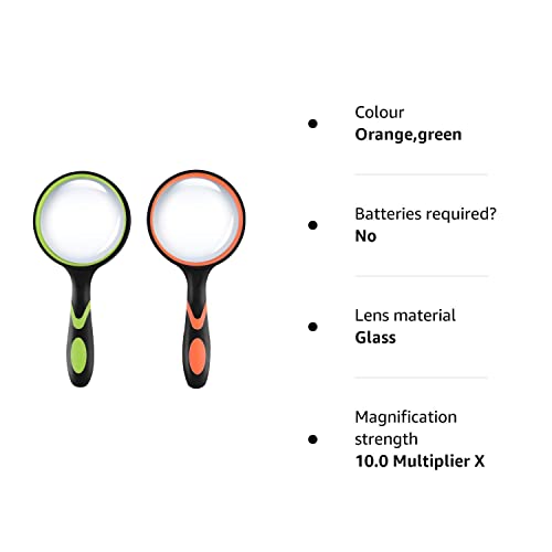I-WILL Magnifying Glass 10X 75mm Magnifying Lens with Non-Slip Soft Rubber Handle Magnification Handheld Shatterproof Mirror Magnifier Glasses for Reading Books Inspection Insects Hobbies Crafts 2pcs