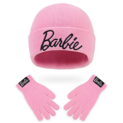 Barbie Girls Bobble Hat and Gloves Set, Original Barbie Accessories, Girl Gifts for Winter