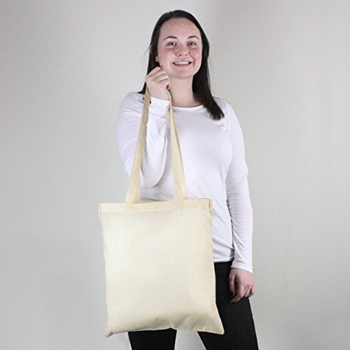 eBuyGB Shopping Tote Shoulder Bag, 100% Cotton, Beige,4 oz