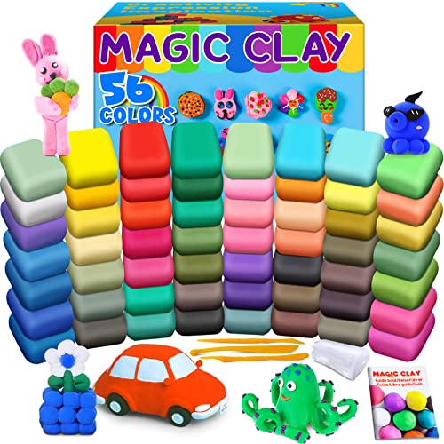 Air Dry Clay 56 Colors, Modelling Clay for Kids, DIY Molding Magic Clay for with Tools, Craft Kit for Kids Boys Girls, Toys Gifts for Age 3 4 5 6 7 8+ Years Old Boys Girls Kids,