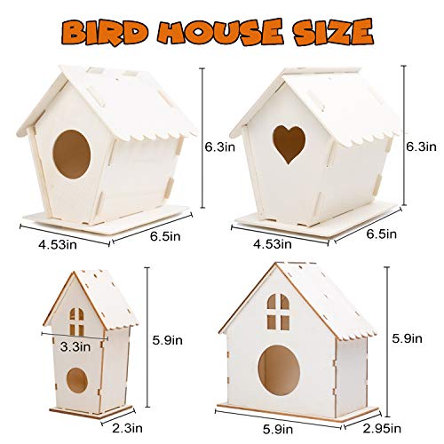 hapray 4 Pack DIY Bird House Kit, Crafts for Children to Build and Paint Birdhouse (Includes Paints & Brushes) Wooden Arts for Kids Girls Boys Toddlers Easter Children's Day Gifts
