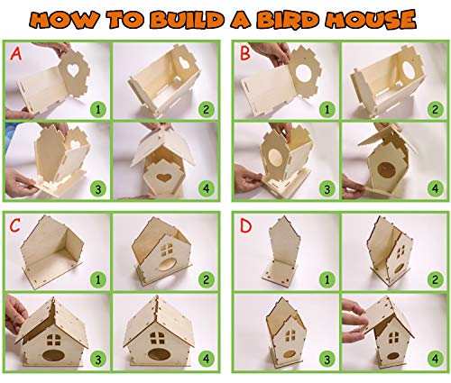 hapray 4 Pack DIY Bird House Kit, Crafts for Children to Build and Paint Birdhouse (Includes Paints & Brushes) Wooden Arts for Kids Girls Boys Toddlers Easter Children's Day Gifts