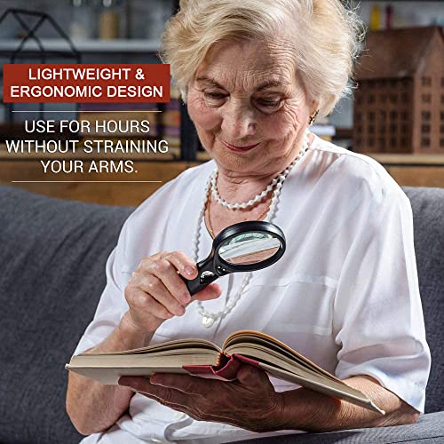 Heavy-Duty Magnifying Glass with Light | 3x & 45x Magnification | Scratch-Proof Lens | Handheld | Lightweight | For Seniors with Macular Degeneration, Adults with Hobbies & Kids with Curiosity