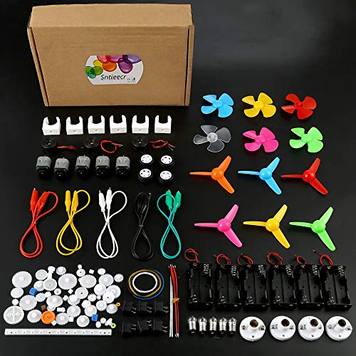 Sntieecr 6 Set 131 PCS DC Motors Kit, Science Experiment Kit Mini Electric Motor 1.5-3V 15000RPM with 66 PCS Bulbs, Buzzer Sounder, Shaft Propeller, Instruction, for Kid DIY STEM Engineering Project