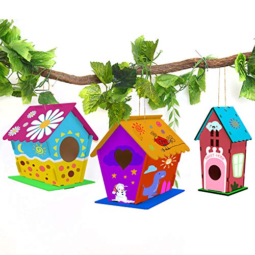hapray 4 Pack DIY Bird House Kit, Crafts for Children to Build and Paint Birdhouse (Includes Paints & Brushes) Wooden Arts for Kids Girls Boys Toddlers Easter Children's Day Gifts