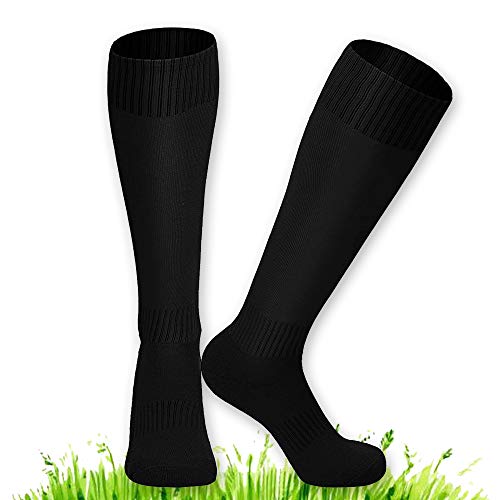 XCOZU 2 Pcs Kids Football Socks, Black Football Socks Breathable Sports Training Accessories Soccer Hockey Rugby Tube Running, Childrens Girls/Boys Football Socks Long Socks(Junior)