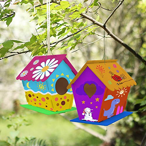 hapray 4 Pack DIY Bird House Kit, Crafts for Children to Build and Paint Birdhouse (Includes Paints & Brushes) Wooden Arts for Kids Girls Boys Toddlers Easter Children's Day Gifts