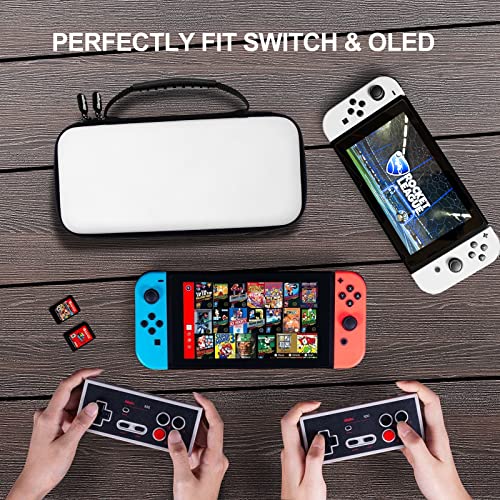 Carry Case for Nintendo Switch/Switch OLED Console, White PU Protective Hard Portable Travel Carrying Case Shell Pouch Bag for Switch Console and Accessories with 10 Game Card Slots for Girls and Boys