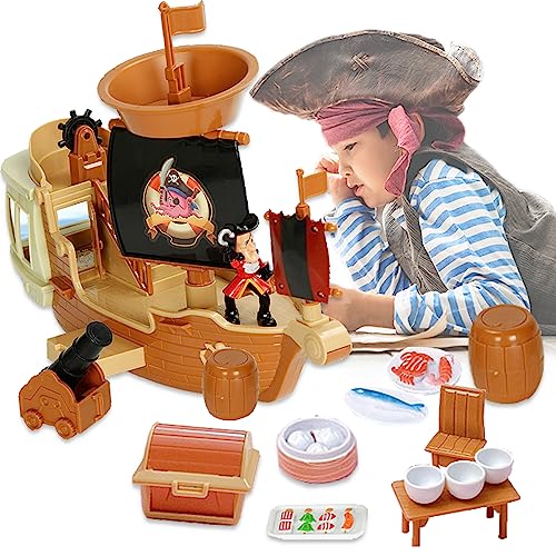 sobebear Kids Role Play Pirate Boat Ship, Adventurous & Creative Treasures Toy with Attractive Figures & Accessories for Indoor Fun, Multipurpose Super Value Game Toy Set Suitable for 3+ Years Kids