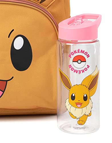 Pokemon Girls Backpack | Eevee Merchandise Animated Character 3D Ears Pink Kids Rucksack Pencil Case Water Bottle | Game Back to School Bag