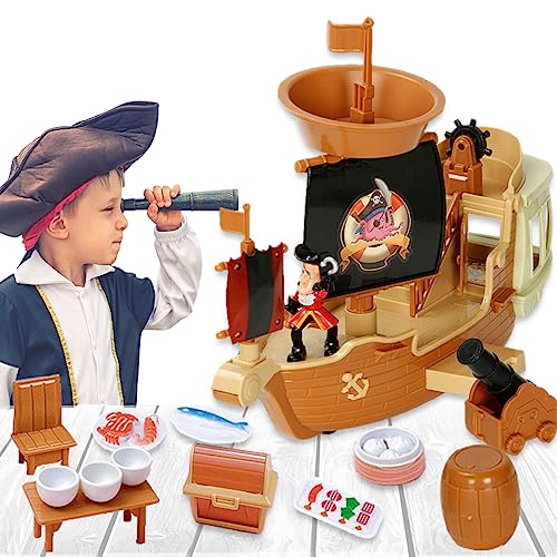 sobebear Kids Role Play Pirate Boat Ship, Adventurous & Creative Treasures Toy with Attractive Figures & Accessories for Indoor Fun, Multipurpose Super Value Game Toy Set Suitable for 3+ Years Kids