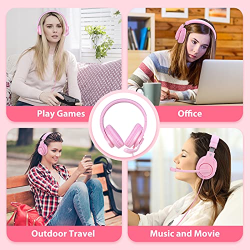 Kriogor Headset for Girls, 3.5mm Gaming Headset PC Headphone with Mic compatible for PlayStation 4 Xbox one Laptop Computer (Pink)