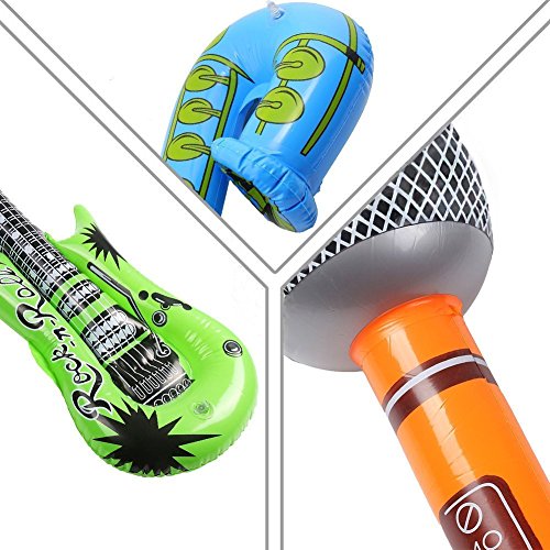 Yojoloin Jumbo 12PCS Inflatable Guitar Saxophone Microphone Balloons Fun Musical Instruments Accessories For Birthday Party Supplies Favors Photo Booth Props Random Color (12 PCS)
