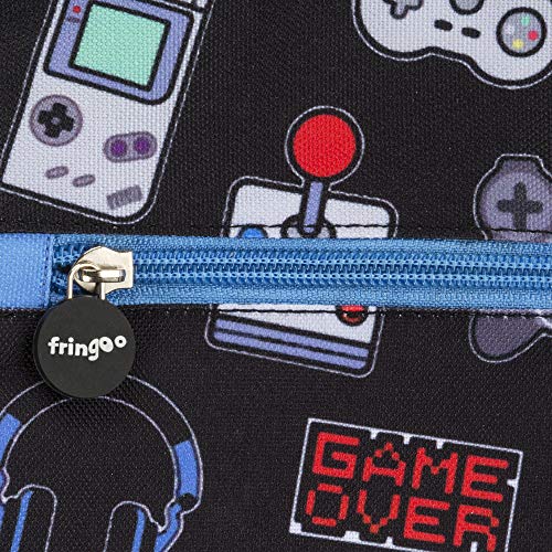 Fringoo - Kids Drawstring Bag - Front Zipped Pocket - Large Capacity Drawstring Bag - PE Bag - School - Gym - Swim - Gamer Design