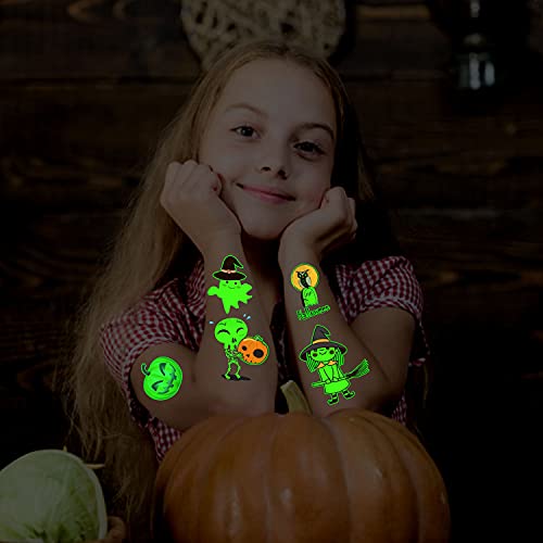 Leesgel Halloween Party Bag Fillers, 10 Sheets Luminous Temporary Tattoos for Kids Halloween Decorations, Halloween Gifts Game Accessories Stuff Stickers for Halloween Party Supplies Favours
