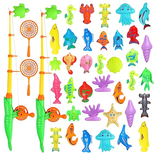 VEYLIN Magnetic Fishing Toys, Magnetic Fishing Game Set for Kids Bath, Plastic Floating Fish - Toddler Education Teaching and Learning Toys(Random)