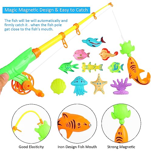 VEYLIN Magnetic Fishing Toys, Magnetic Fishing Game Set for Kids Bath, Plastic Floating Fish - Toddler Education Teaching and Learning Toys(Random)