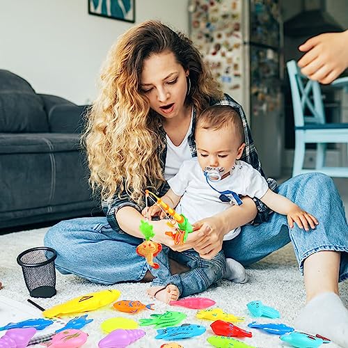 VEYLIN Magnetic Fishing Toys, Magnetic Fishing Game Set for Kids Bath, Plastic Floating Fish - Toddler Education Teaching and Learning Toys(Random)