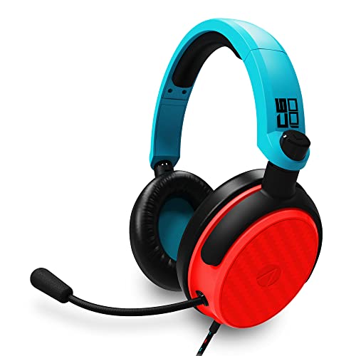 STEALTH C6-100 Neon Red & Blue Over Ear Gaming Headset PS4/PS5, XBOX, Switch, PC with Flexible Mic, 3.5mm Jack, 1.5m Cable, Lightweight, Comfortable and Durable