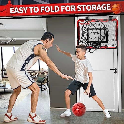 Mini Basketball Hoop Indoor for Kids, Foldable Indoor Outdoor Basketball Hoop Door Basketball Hoop with 4 Balls & Complete Basketball Accessories, Suitable Arcade Games Gifts for Boys and Teens
