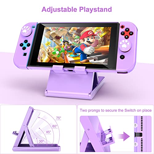 Younik Switch Accessories Bundle, 15 in 1 Switch Accessories Kit for Girls Include Switch Carrying Case with 9 Game Card Slots, Adjustable Stand, Protective Case for Switch Console & J-Con(Purple)