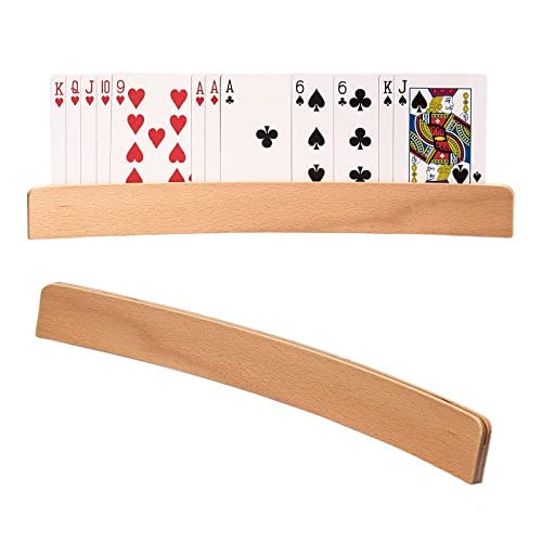 YOUDALIS 2Pcs Playing Card Holder,Curved Shape Wooden Cards Holders,Hands Free Poker Rack Organizer for Kids Adults Seniors Card Game Accessories for Bridge