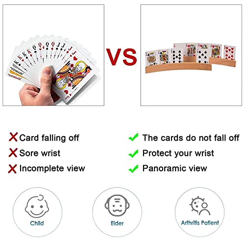 YOUDALIS 2Pcs Playing Card Holder,Curved Shape Wooden Cards Holders,Hands Free Poker Rack Organizer for Kids Adults Seniors Card Game Accessories for Bridge