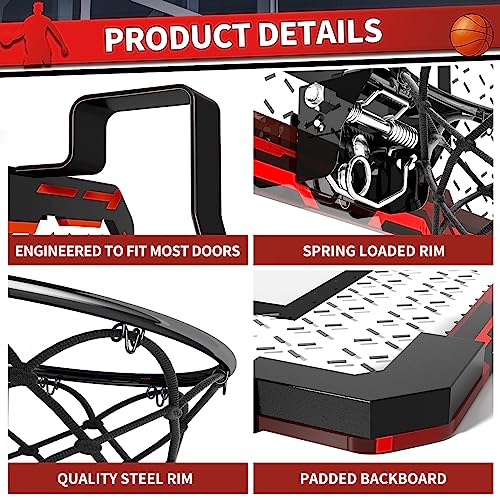 Mini Basketball Hoop Indoor for Kids, Foldable Indoor Outdoor Basketball Hoop Door Basketball Hoop with 4 Balls & Complete Basketball Accessories, Suitable Arcade Games Gifts for Boys and Teens