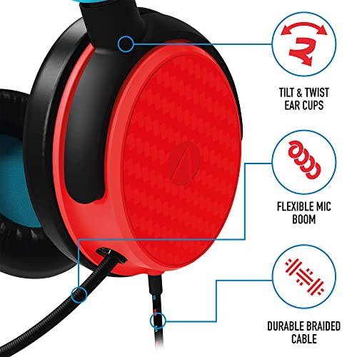 STEALTH C6-100 Neon Red & Blue Over Ear Gaming Headset PS4/PS5, XBOX, Switch, PC with Flexible Mic, 3.5mm Jack, 1.5m Cable, Lightweight, Comfortable and Durable