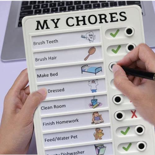 MEKEET My Chores Checklist Board 1Pcs Memo Plastic Board with 10 Paper Portable Behavior Chart Reusable Chore Chart White Chores Checklist for Home Travel Planning Reminder Tool