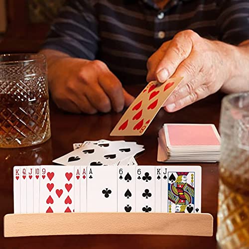 YOUDALIS 2Pcs Playing Card Holder,Curved Shape Wooden Cards Holders,Hands Free Poker Rack Organizer for Kids Adults Seniors Card Game Accessories for Bridge