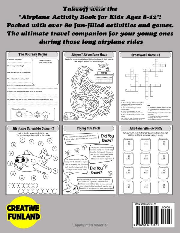 Airplane Activity Book For Kids Ages 8-12: Over 80 Fun Airplane Travel Activities And Games, Designed To Keep Kids Busy On Plane Rides During Long Flights
