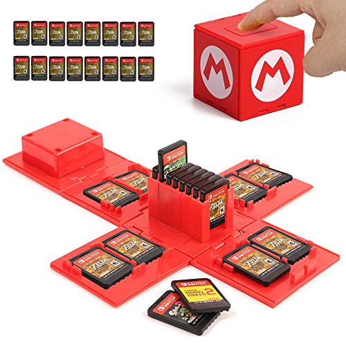 Nintendo Switch Game Card Case, Game Card Holder for Nintendo Switch Games with 16 Slots (Mario RED)