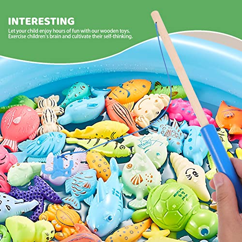 STOBOK Wooden Magnetic Fishing Poles, Kids Magnetic Fishing Rod Toys Magnet Fishing Games Magnetic Rod Fishing Plaything Toy for Pool Activity Accessory