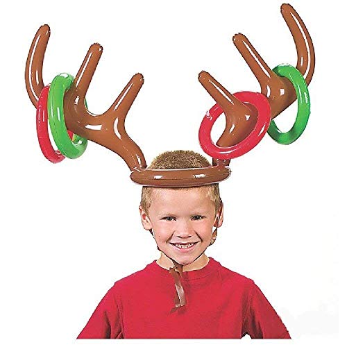 VEYLIN Christmas Party Toss Game Inflatable Reindeer Antler Hat with Rings for Kids Adults Family Xmas Fun Games