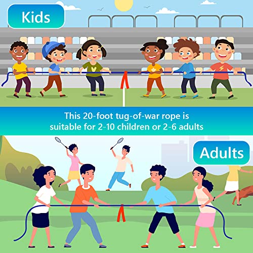 Flintronic 20ft Kids Adult Tug of War Rope Kit with Whistle Medal Accessories, Outdoor Play Field Day Family Party Birthday Party Game Tug of War Rope Kit (Blue)