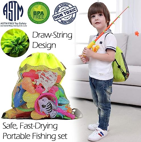 CozyBomB Magnetic Fishing Toys Game Set for Kids for Bath Time Pool Party with Pole Rod Net, Plastic Floating Fish - Toddler Education Teaching and Learning Colors Ocean Sea Animals (Large)