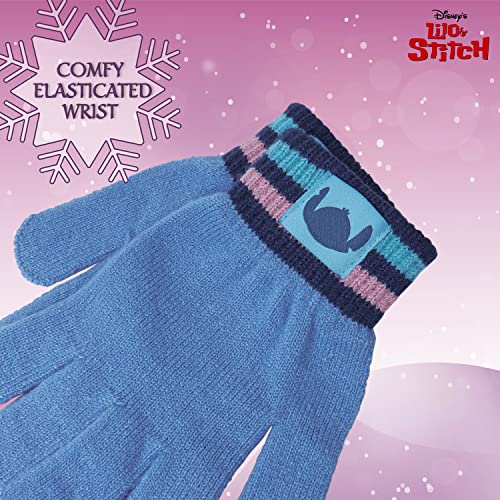 Disney Beanie Hat Scarf and Gloves Set Kids (Blue Stitch-3 Pieces)