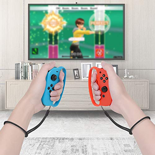 Boxing Grip Compatible with Joy Con for Switch & Switch OLED Fitness Boxing Game, Fit Boxing Clasp Accessories Handle for Adults and Children, 2 Packs (Red and Blue)