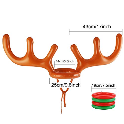 VEYLIN Christmas Party Toss Game Inflatable Reindeer Antler Hat with Rings for Kids Adults Family Xmas Fun Games