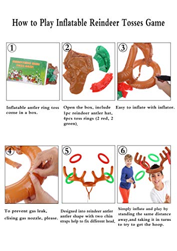 VEYLIN Christmas Party Toss Game Inflatable Reindeer Antler Hat with Rings for Kids Adults Family Xmas Fun Games