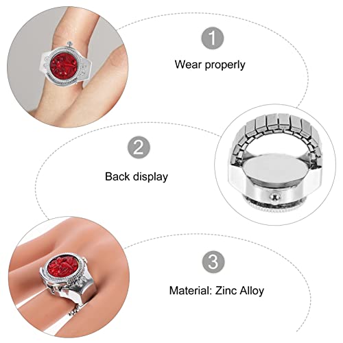 Hemobllo Finger Ring Watch - Men Women Finger Watch Elastic Band Rose Designed Quartz Ring Watches Round Dial Finger Watches (Red)
