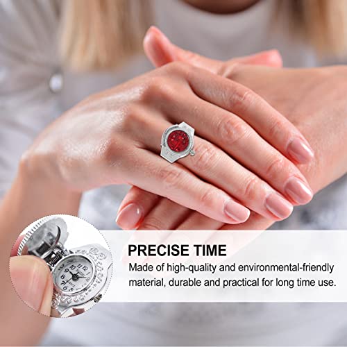 Hemobllo Finger Ring Watch - Men Women Finger Watch Elastic Band Rose Designed Quartz Ring Watches Round Dial Finger Watches (Red)
